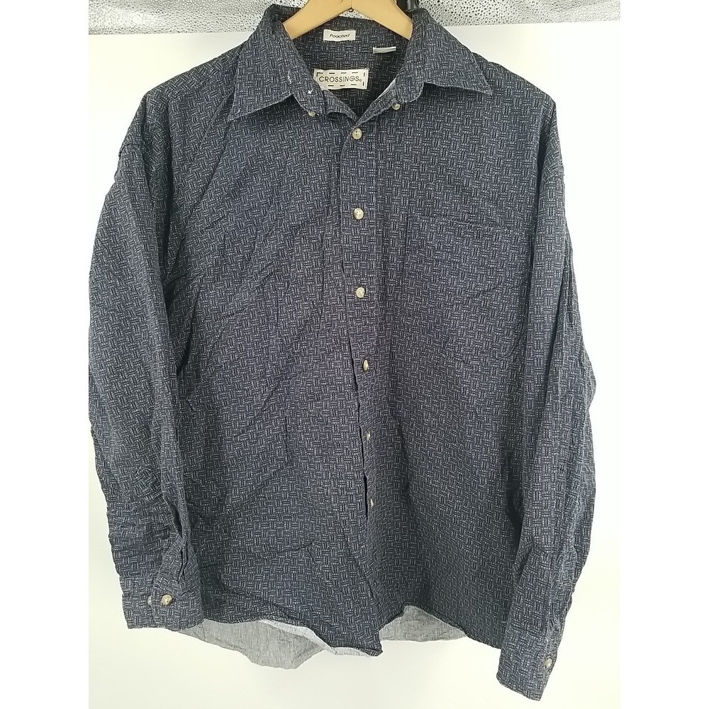 Crossings Shirt Mens L Large Blue Striped Cotton Peached Long Sleeve Button-Down